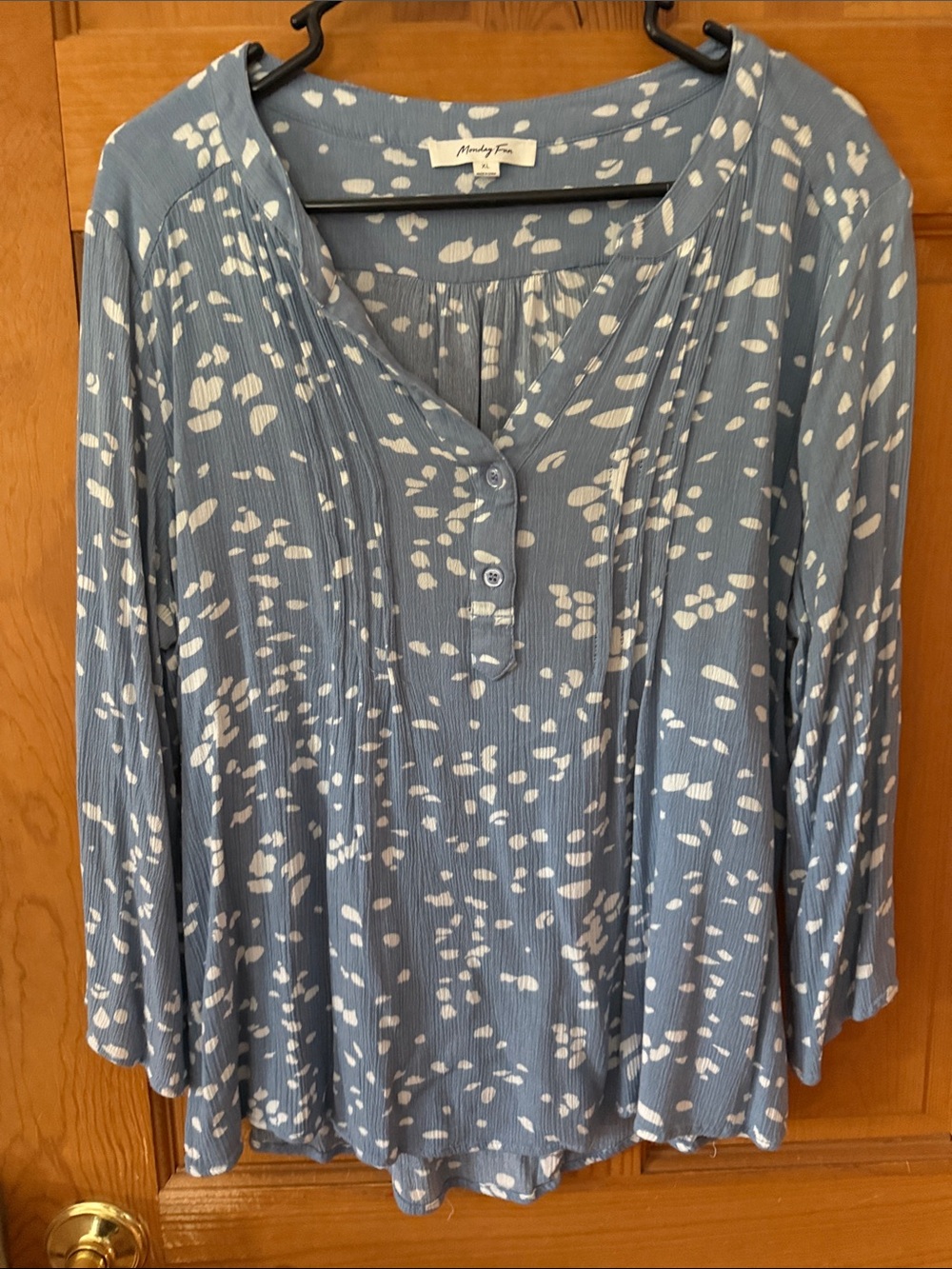 Monday Fun Blue & White Printed Peasant Blouse